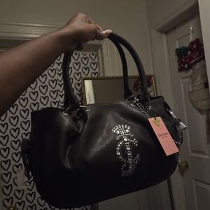 Juicy Couture Chocolate Brown Satchel Bag with Silver Hardware (Rare)